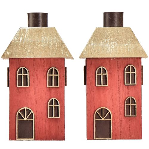 Product Candle Holder House Wood Red Candle Holder H14.5cm 2pcs