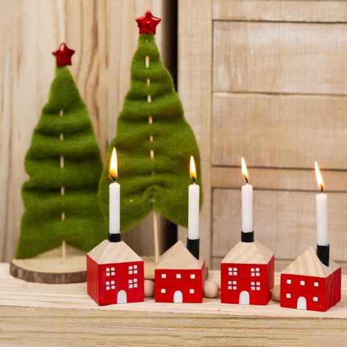Product Candle holder wooden decoration wooden house red and white garland 23cm