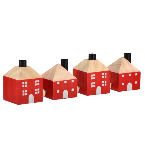 Product Candle holder wooden decoration wooden house red and white garland 23cm