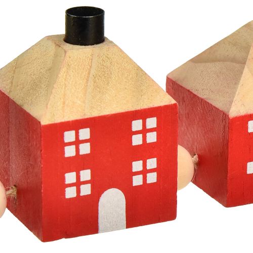 Product Candle holder wooden decoration wooden house red and white garland 23cm
