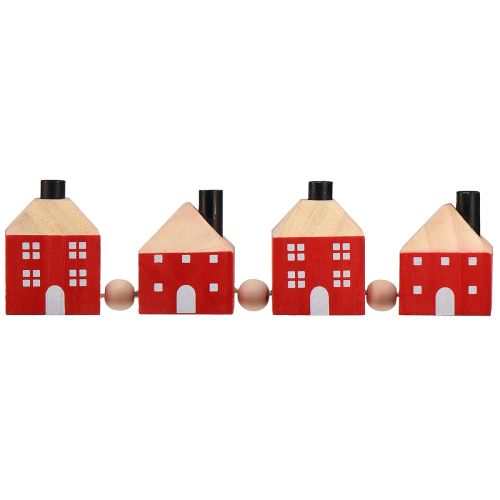 Product Candle holder wooden decoration wooden house red and white garland 23cm
