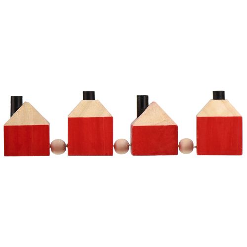 Product Candle holder wooden decoration wooden house red and white garland 23cm