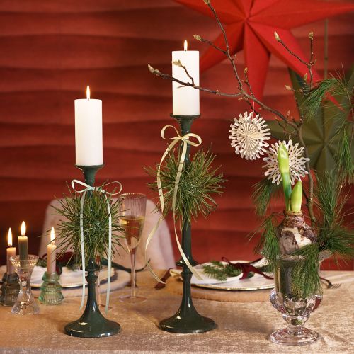 Product High Candle Holder Metal Ceramic Look Green H49cm