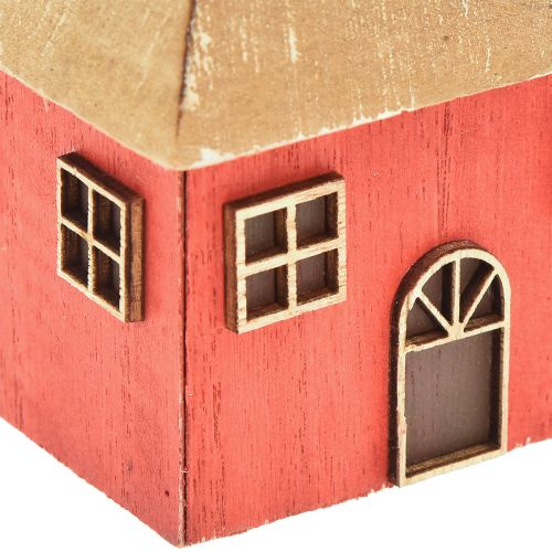 Product Candle Holder Christmas House Wood Red 9×9×11cm 2 Pcs