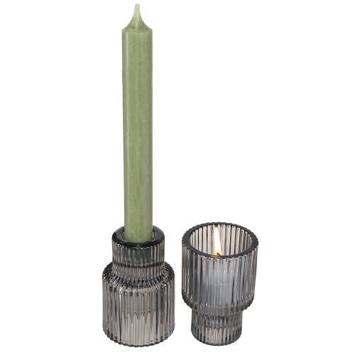 Product Glass candle holder in grey tealight holder H8cm 4 pcs