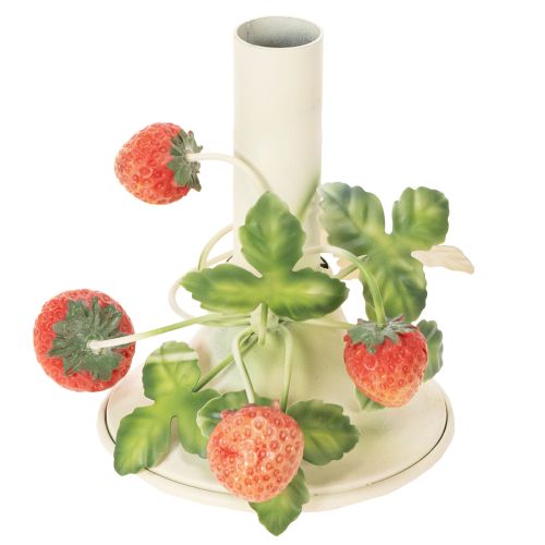 Floristik24 Metal candlestick with strawberry decoration, summer cream, H13cm