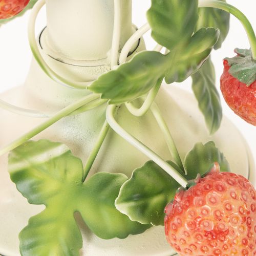 Product Metal candlestick with strawberry decoration, summer cream, H13cm