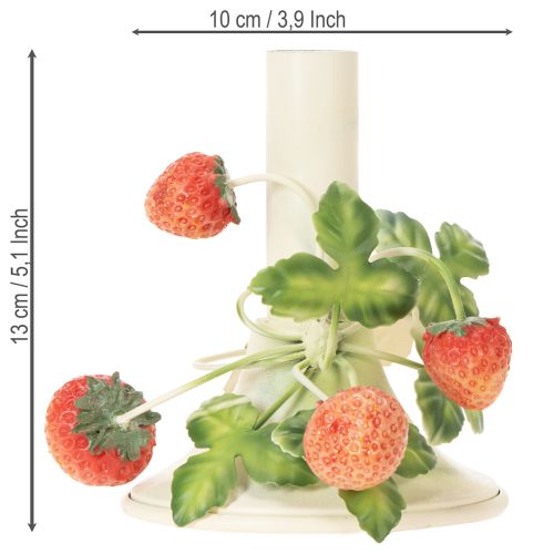 Product Metal candlestick with strawberry decoration, summer cream, H13cm