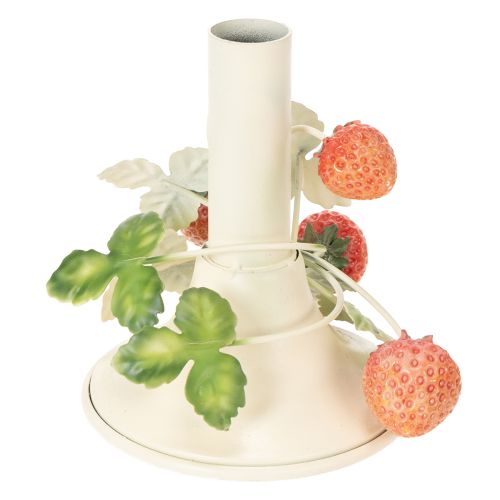 Product Metal candlestick with strawberry decoration, summer cream, H13cm