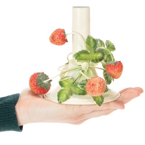 Product Metal candlestick with strawberry decoration, summer cream, H13cm