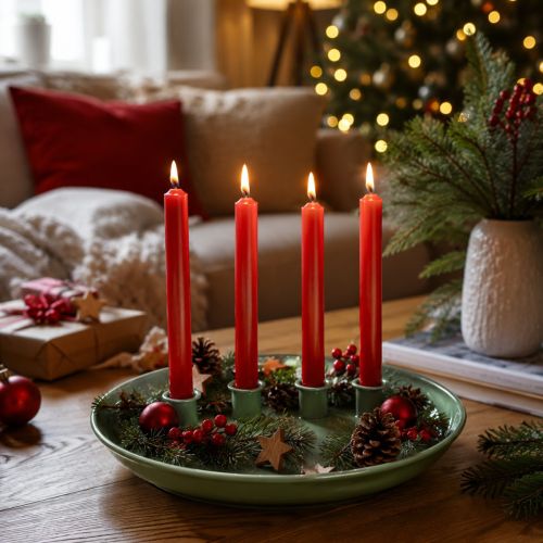 Candle Plate Advent Wreath Green with 4 Holders 24cm | Floristik24.co.uk