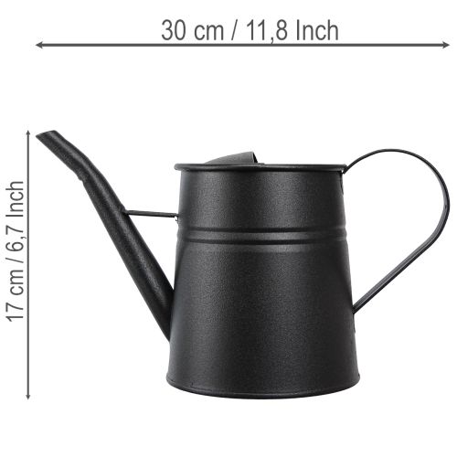 Stylish small decorative watering can, black metal, 30x13x17cm, 1.7l, planter, apartment/balcony decoration | Floristik24.co.uk