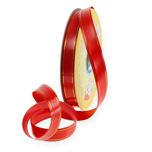 Floristik24 Gift ribbon 2 gold stripes on red 19mm 100m