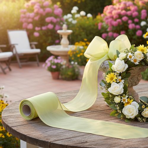 Moiré wreath ribbon, light green with gold edge, 175mm x 25m, high-quality decoration for floristry | Floristik24.co.uk