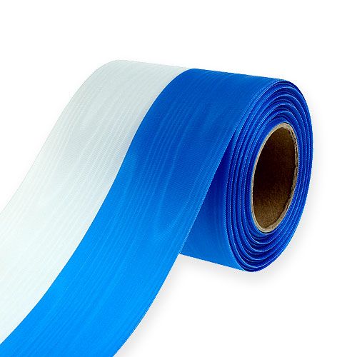 Floristik24 Wreath ribbons moiré blue-white 100 mm