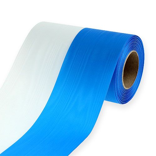 Floristik24 Wreath ribbons moiré blue-white 150 mm