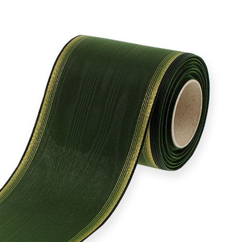Floristik24 Wreath ribbon Moiré 100mm, dark green