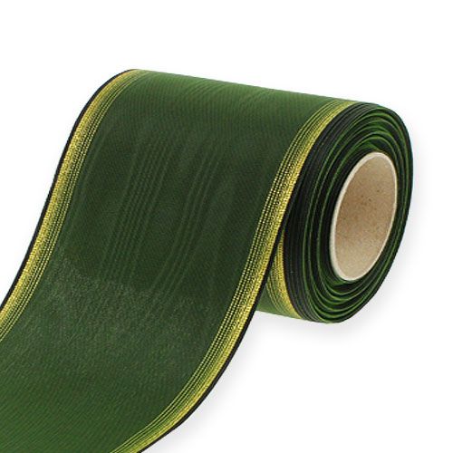 Floristik24 Wreath ribbon Moiré 125mm, dark green