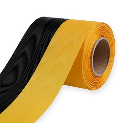 Floristik24 Wreath Ribbons Moiré Yellow-Black 100 mm