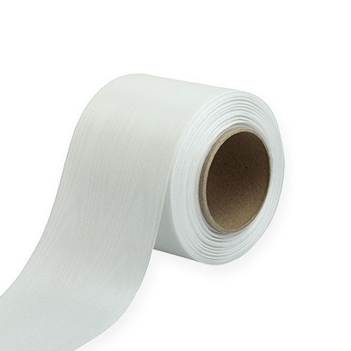 Wreath ribbon white 75mm 25m