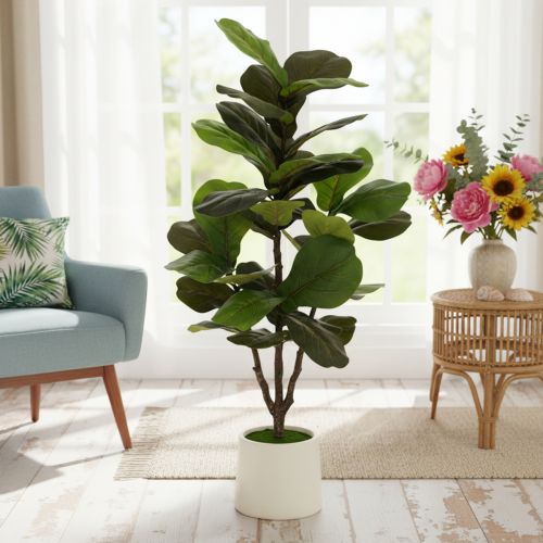 Kunst Fiddle Leaf Fig Tree 120 cm, Green Leaves, Indoor Decoration | Floristik24.co.uk