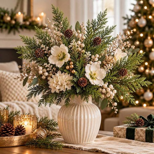 Artificial Pine Branches with Cones, 28cm, Set of 6, Green and Brown | Floristik24.co.uk
