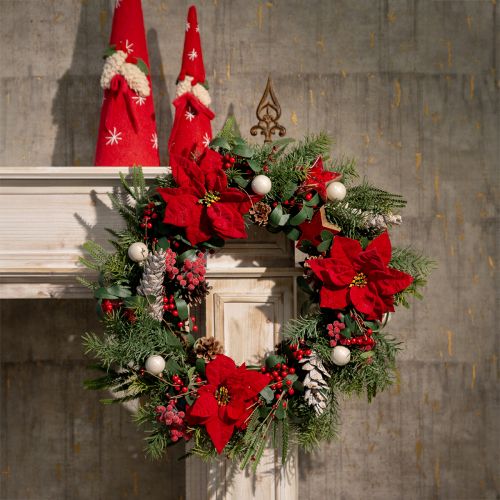 Product Artificial Poinsettia Red Silk Flowers Decoration 6 pcs in bunch
