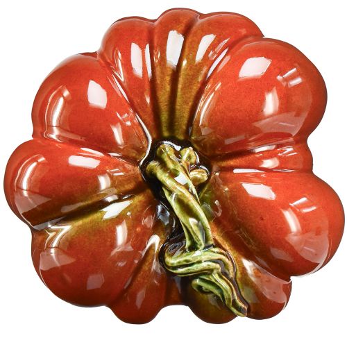Product Shiny ceramic pumpkin in bright red-orange with green stem – 21.5 cm – Ideal autumn decoration