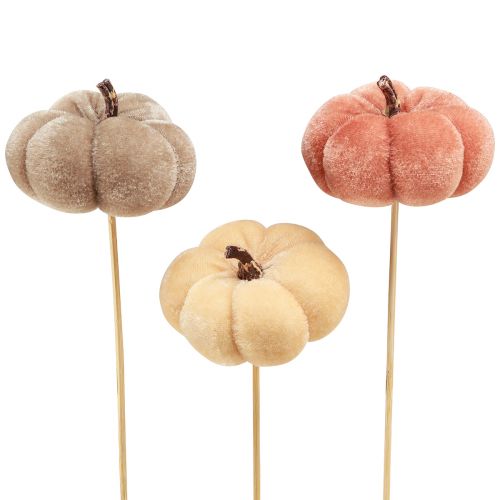 Product Decorative Pumpkin made of fabric on a stick Yellow Brown Orange Ø7cm 9 pcs