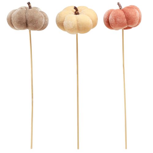 Product Decorative Pumpkin made of fabric on a stick Yellow Brown Orange Ø7cm 9 pcs
