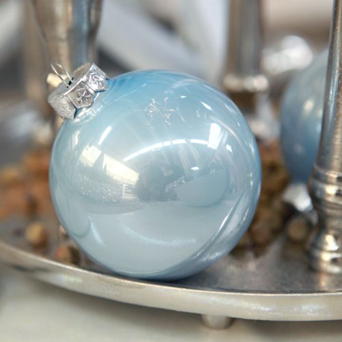 Product Set of blue/silver glass spheres – matte & glossy, glass decorations for winter floral arrangements, 7.5cm, 12 pieces