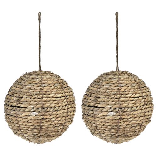 Product Ball straw decoration for hanging grey washed Ø20cm 2pcs