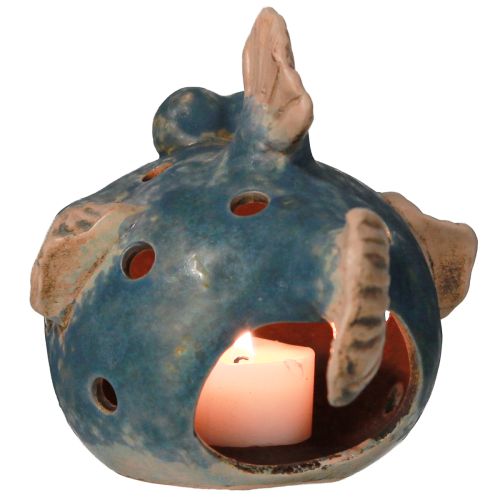 Product Puffer Fish for Tealight Ceramic Decoration Fish Blue 15cm 2pcs