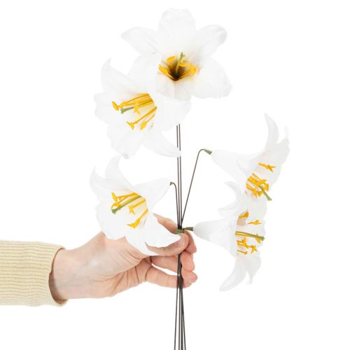 Product Artificial White Lily Flowers with Wire, Medium 35cm, Set of 5