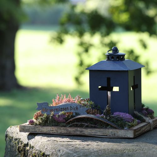 Floristik24 Lantern grave light cross window metal antique grey 13 x 27cm