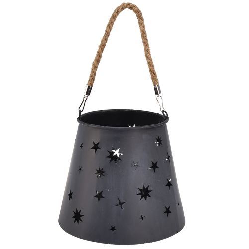 Product Metal lantern anthracite with stars – Ø16.5 cm, height 24 cm – Stylish decoration with carrying handle