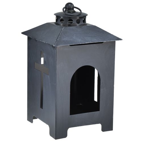 Product Lantern grave light cross window metal antique grey 13 x 27cm