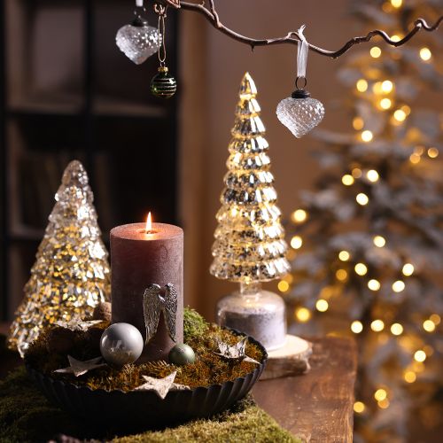 LED Christmas tree rotating green silver H34cm 2 pcs