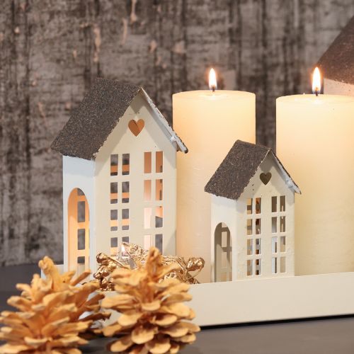 Metal Lantern House Set with Tray, 35cm, Grey | Floristik24.co.uk