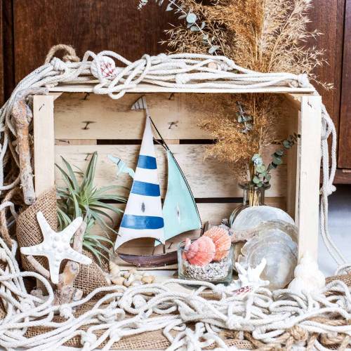 Floristik24 Maritime decoration fishing net with shells nature 400 × 150cm