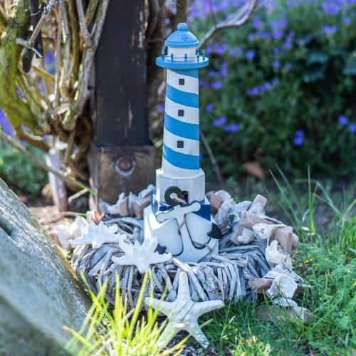 Maritime deco lighthouse light blue 34cm | Floristik24.co.uk