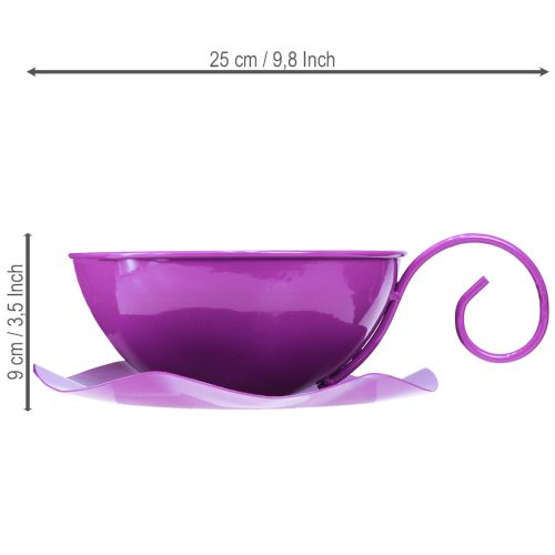 Product Metal decorative cup Ø16cm H9cm teacup with saucer purple 2pcs
