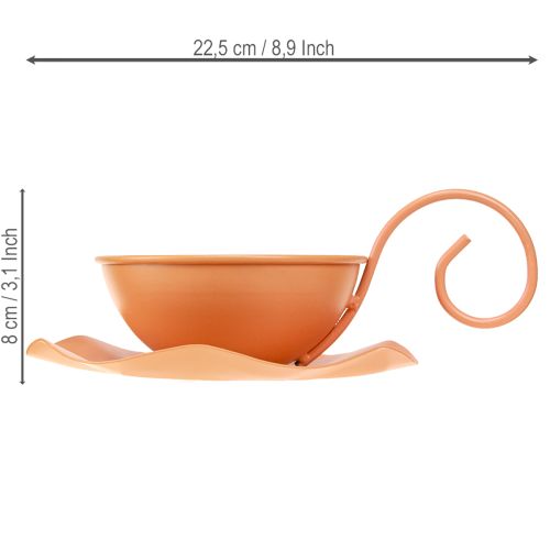 Product Metal decorative cup, orange, Ø11.5cm, H6cm, with saucer, 2 pieces