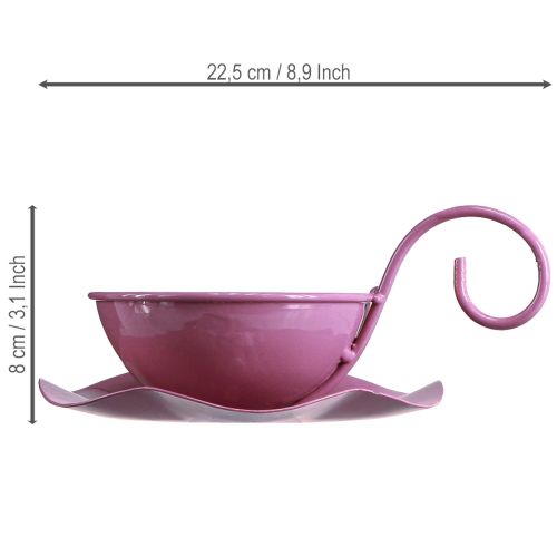 Product Metal decorative cup with saucer, pink, H8cm Ø11.5cm, 2 pieces