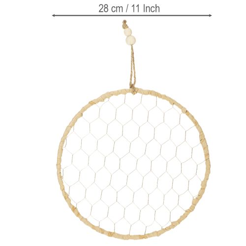 Product Boho metal decorative ring, silver, Ø28cm with natural raffia, set of 4 - hanging decoration, wall decoration