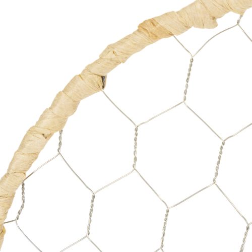 Product Boho metal decorative ring, silver, Ø28cm with natural raffia, set of 4 - hanging decoration, wall decoration