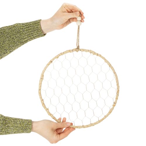 Product Boho metal decorative ring, silver, Ø28cm with natural raffia, set of 4 - hanging decoration, wall decoration