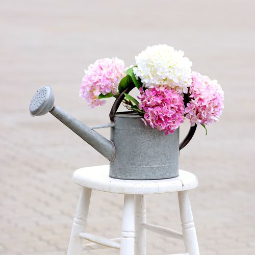 Product Metal watering can, garden decoration vintage look silver grey L53cm H29cm