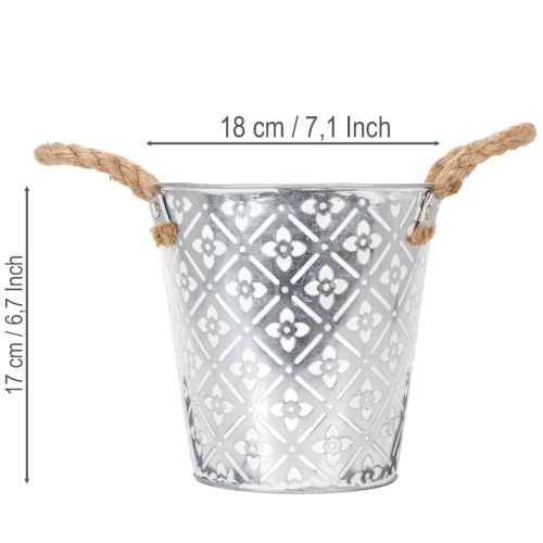 Metal planting pot, flower pot with handles, planter with floral pattern Ø18cm | Floristik24.co.uk