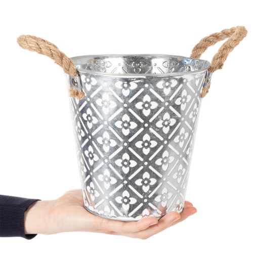 Metal planting pot, flower pot with handles, planter with floral pattern Ø18cm | Floristik24.co.uk
